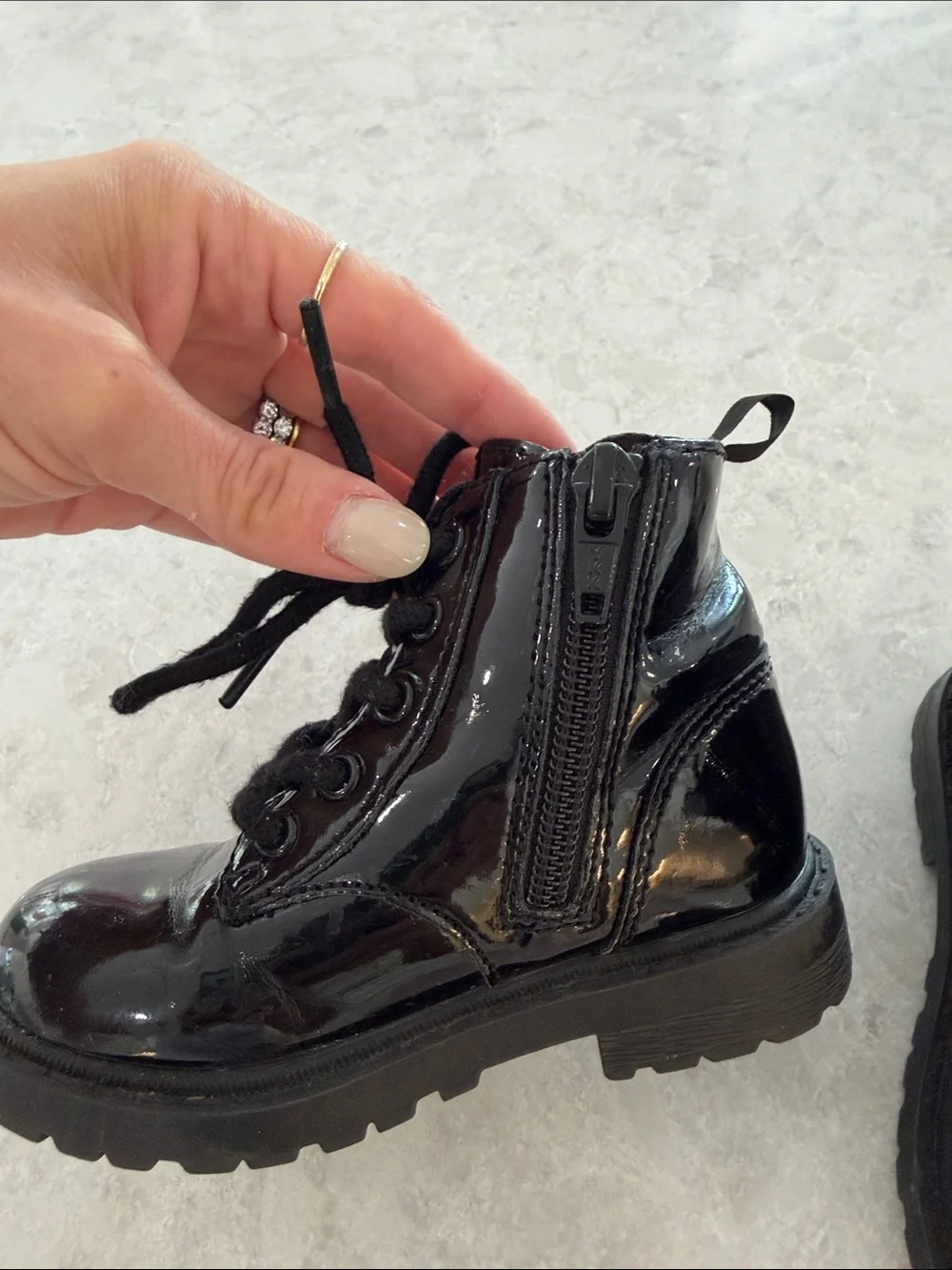 Old Navy Black Patent Lace-Up Kids Ankle Boots